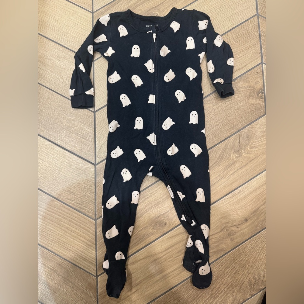 Petit Lem Black and White Glow in the Dark Ghost Print Footie